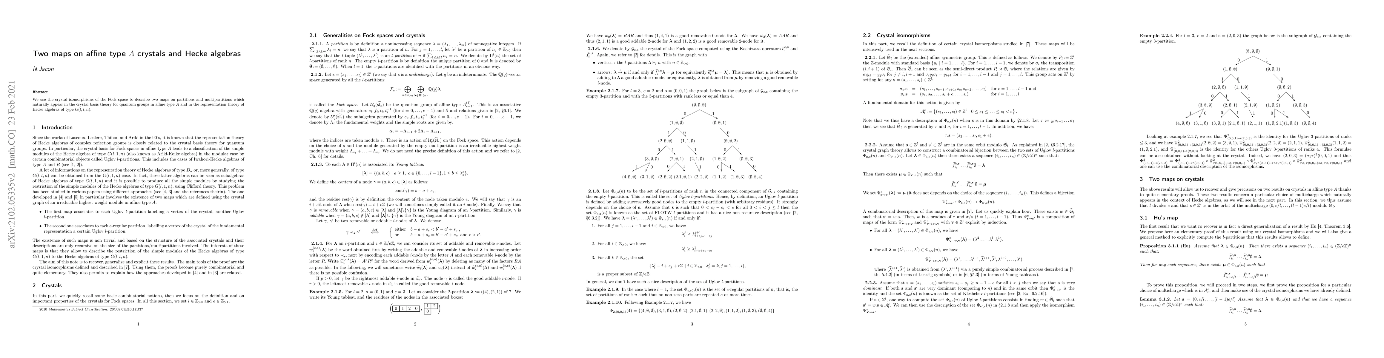 Thumbnail for Two maps on affine type A crystals and Hecke algebras