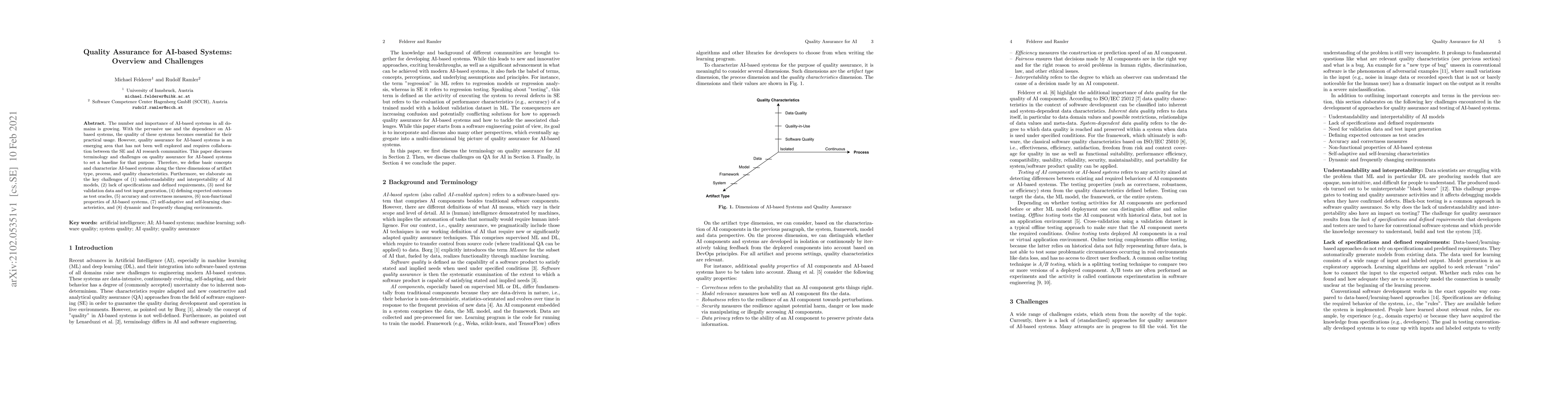 Thumbnail for Quality Assurance for AI-based Systems: Overview and Challenges