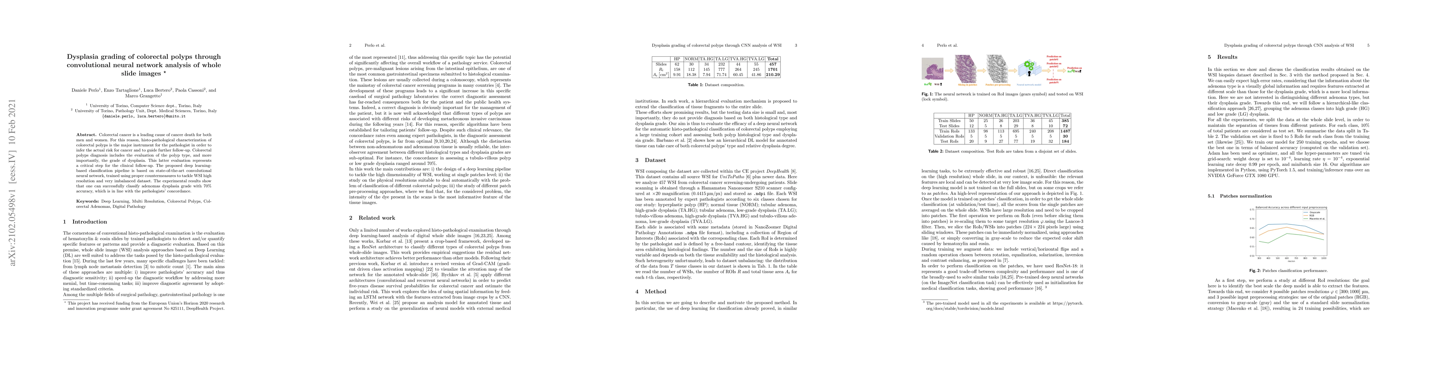 Thumbnail for Dysplasia grading of colorectal polyps through CNN analysis of WSI