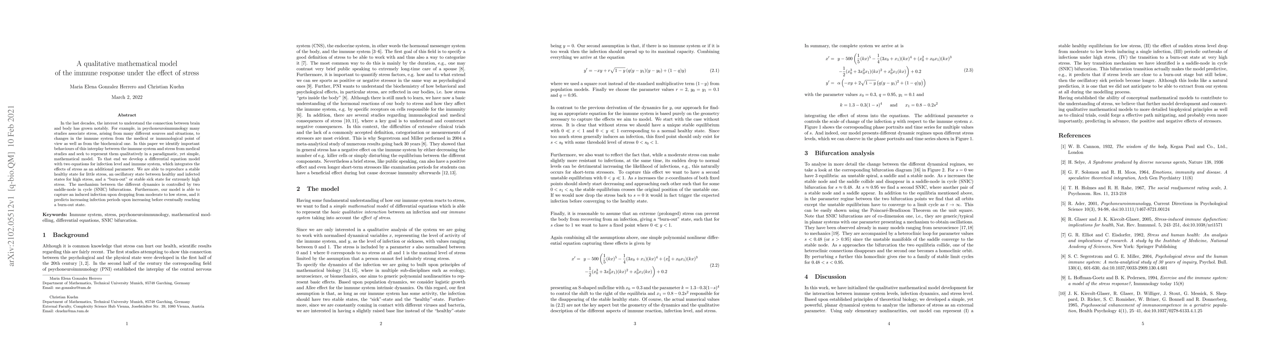 Thumbnail for A qualitative mathematical model of the immune response under the effect
  of stress