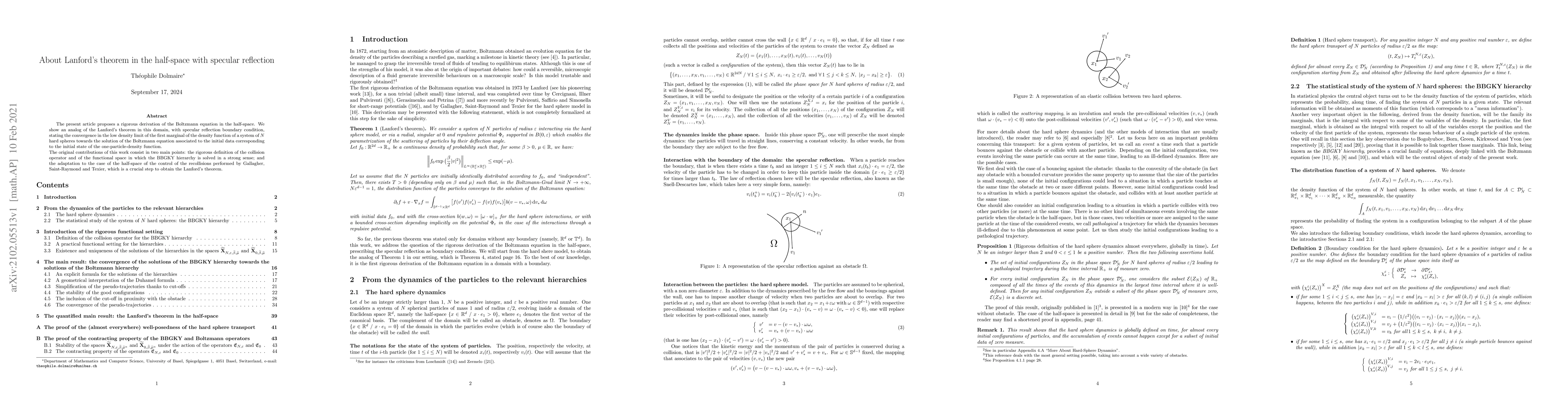 Thumbnail for About Lanford's theorem in the half-space with specular reflection