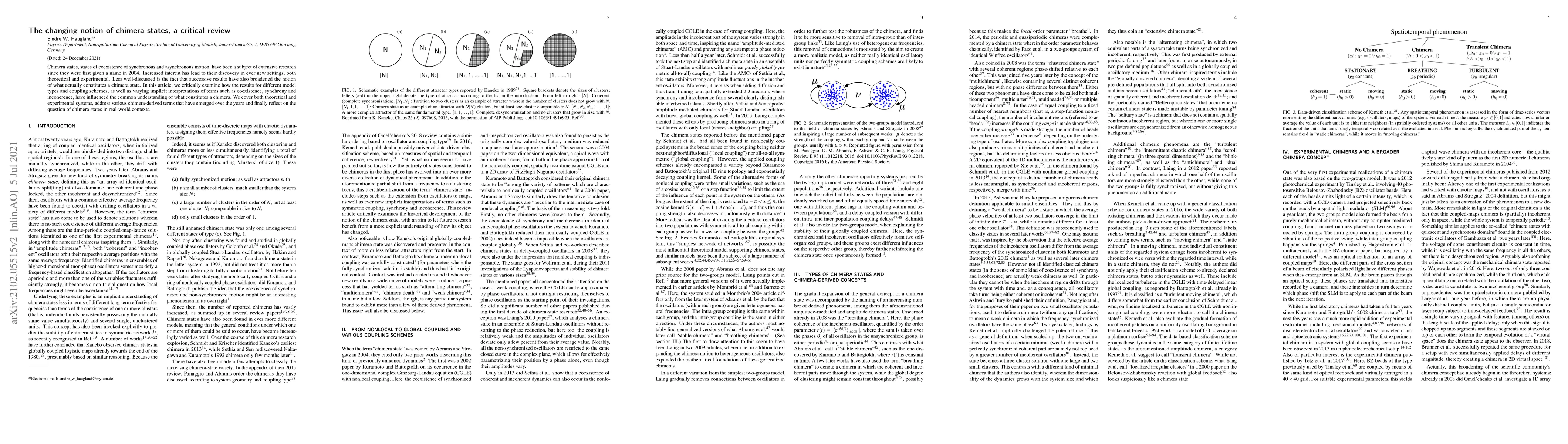 Thumbnail for The changing notion of chimera states, a critical review