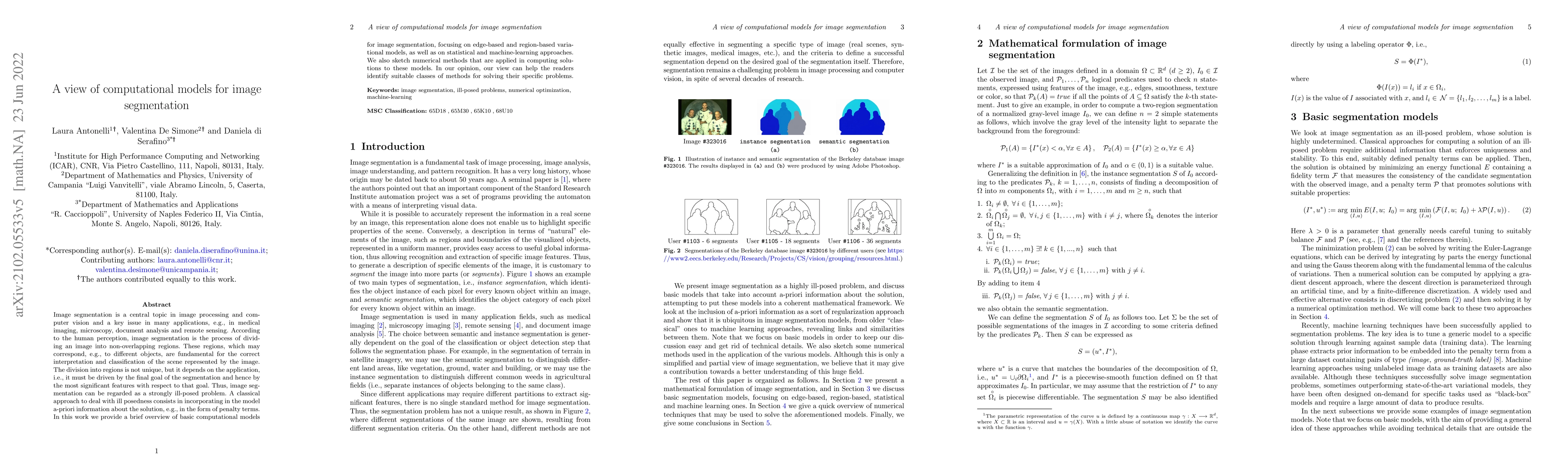 Thumbnail for A view of computational models for image segmentation
