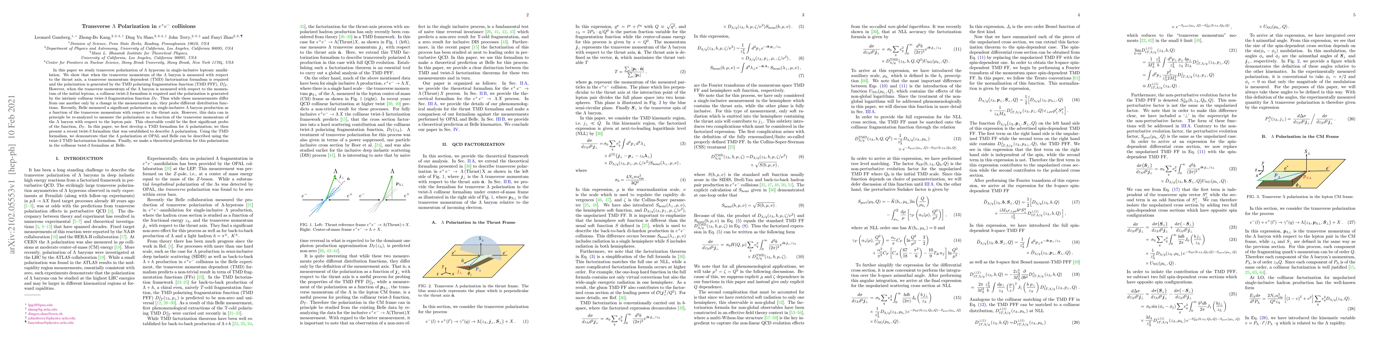 Thumbnail for Transverse $\Lambda$ Polarization in $e^+ e^-$ collisions