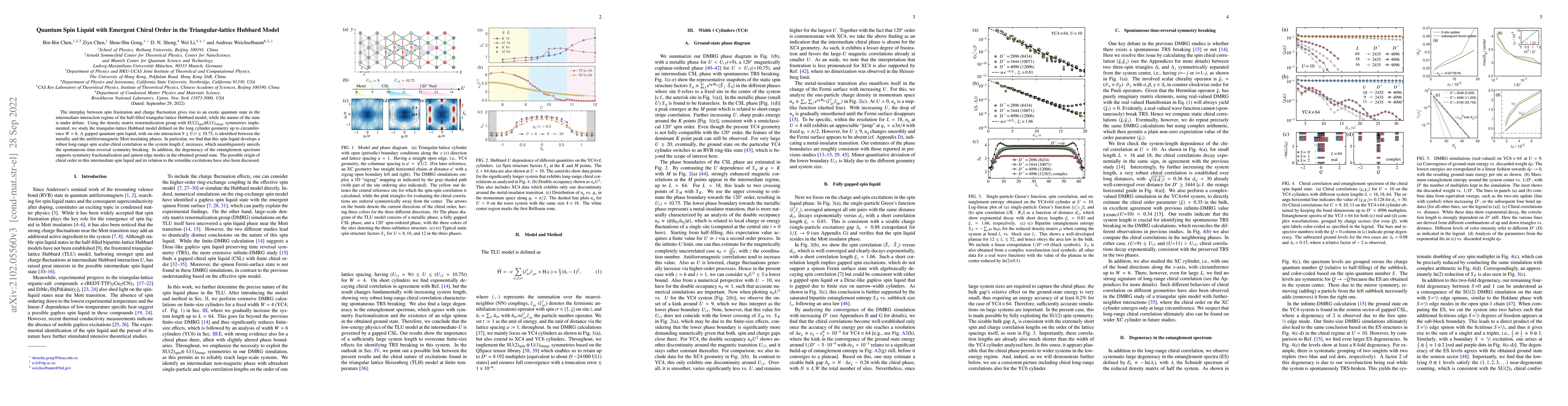Thumbnail for Quantum Spin Liquid with Emergent Chiral Order in the Triangular-lattice
  Hubbard Model
