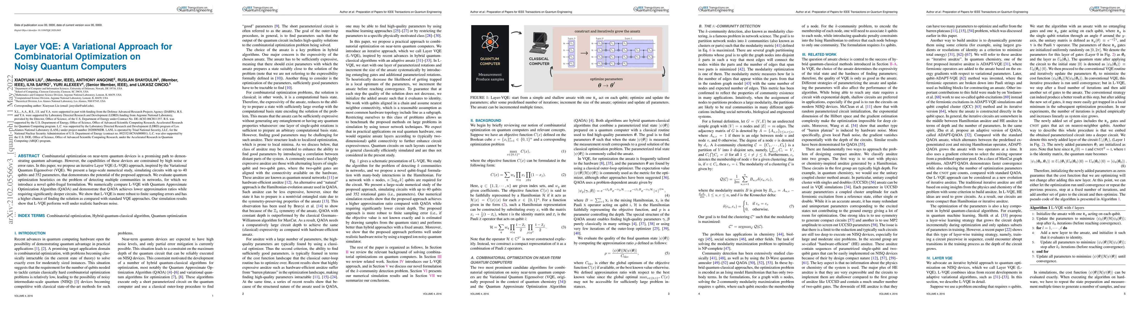 Thumbnail for Layer VQE: A Variational Approach for Combinatorial Optimization on
  Noisy Quantum Computers