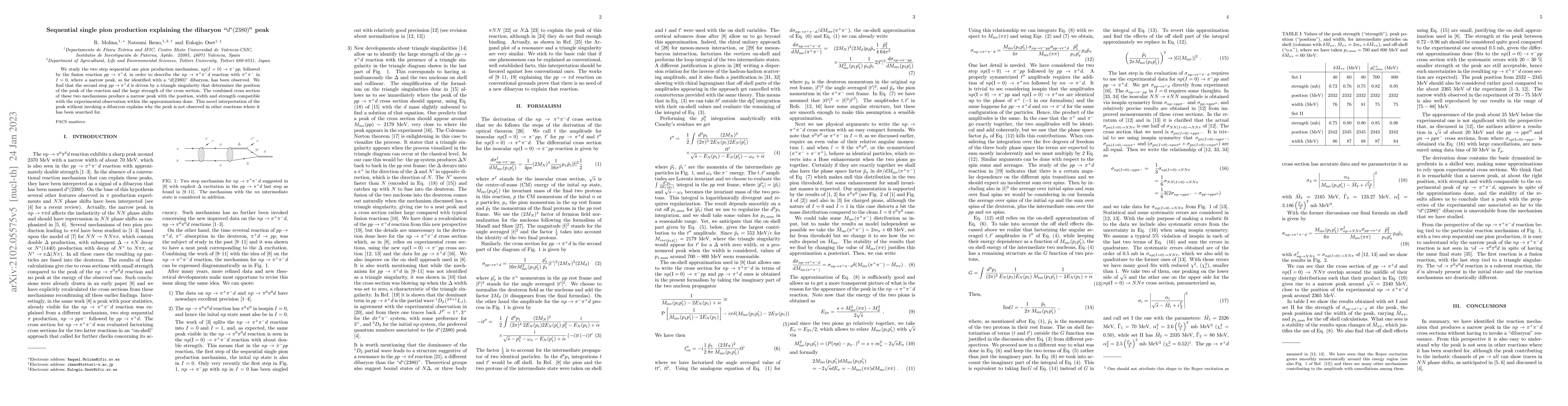 Thumbnail for Sequential single pion production explaining the dibaryon "$d^*(2380)$"
  peak
