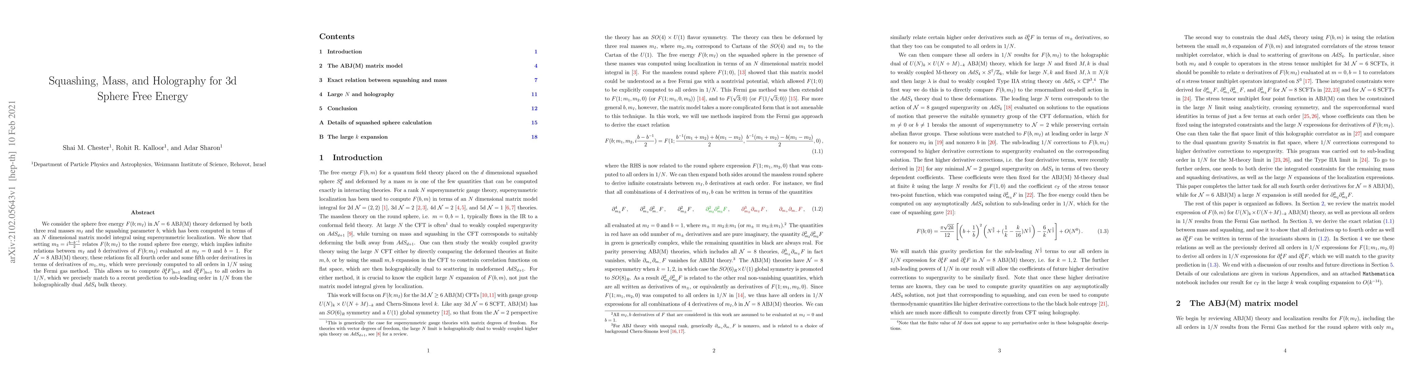 Thumbnail for Squashing, Mass, and Holography for 3d Sphere Free Energy