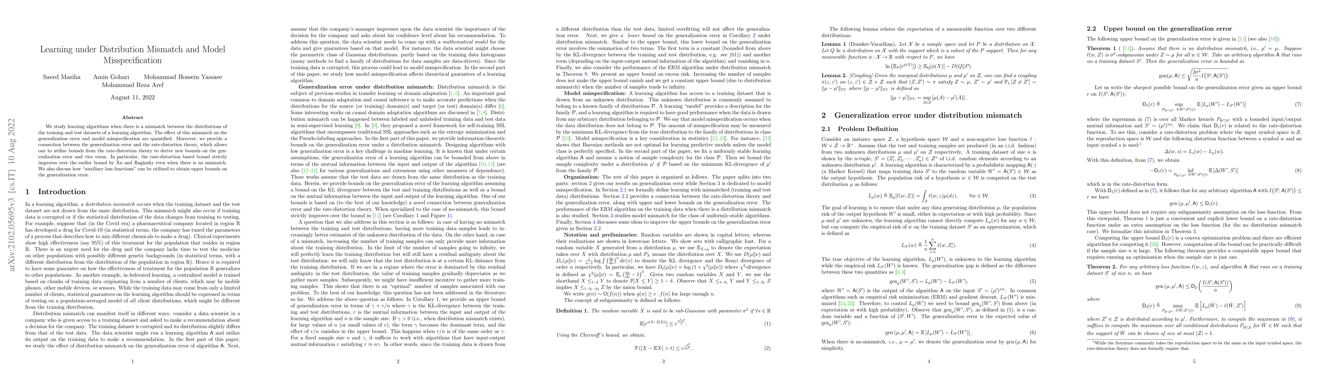 Thumbnail for Learning under Distribution Mismatch and Model Misspecification