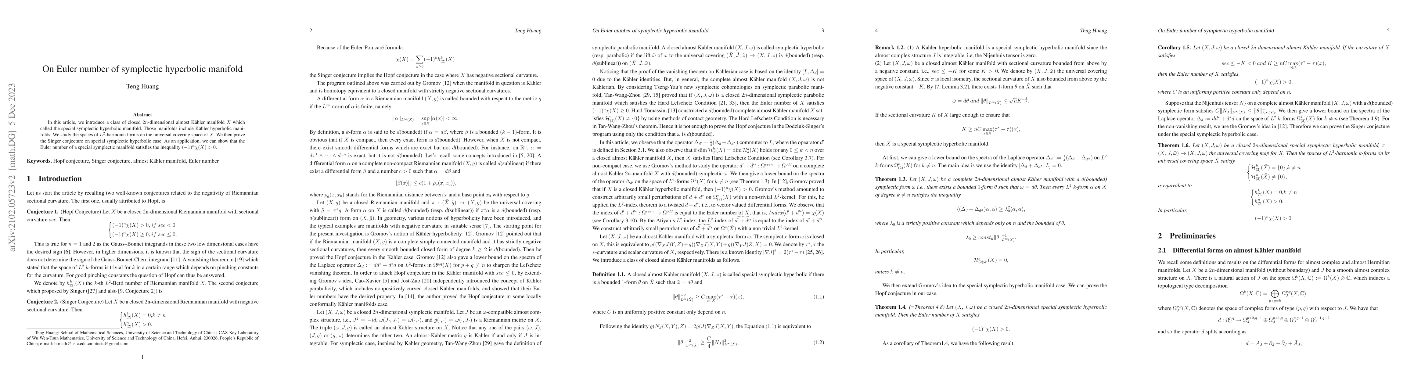 Thumbnail for On Euler number of symplectic hyperbolic manifold