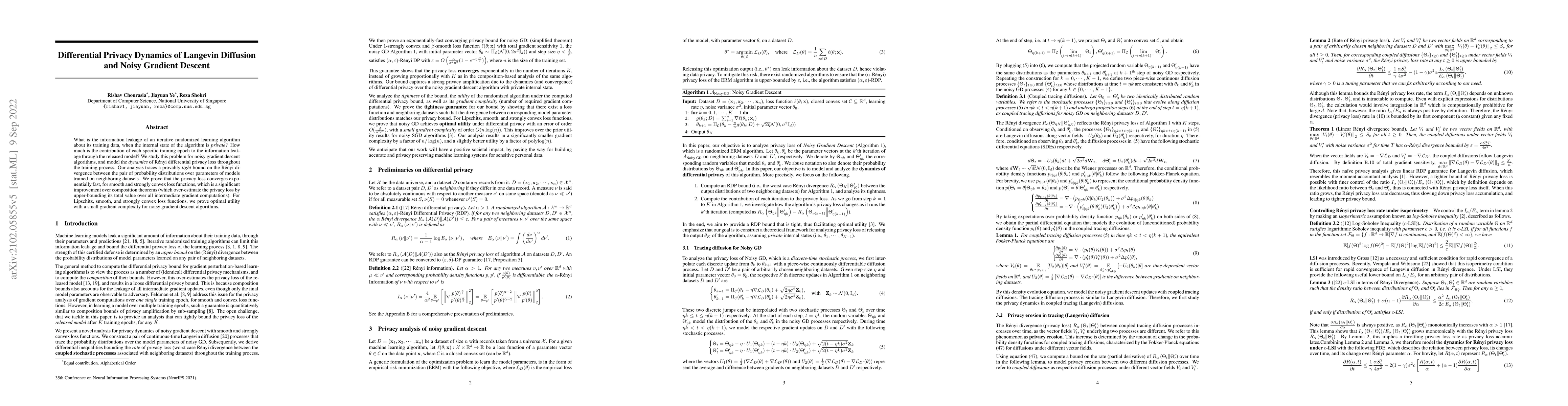 Thumbnail for Differential Privacy Dynamics of Langevin Diffusion and Noisy Gradient
  Descent