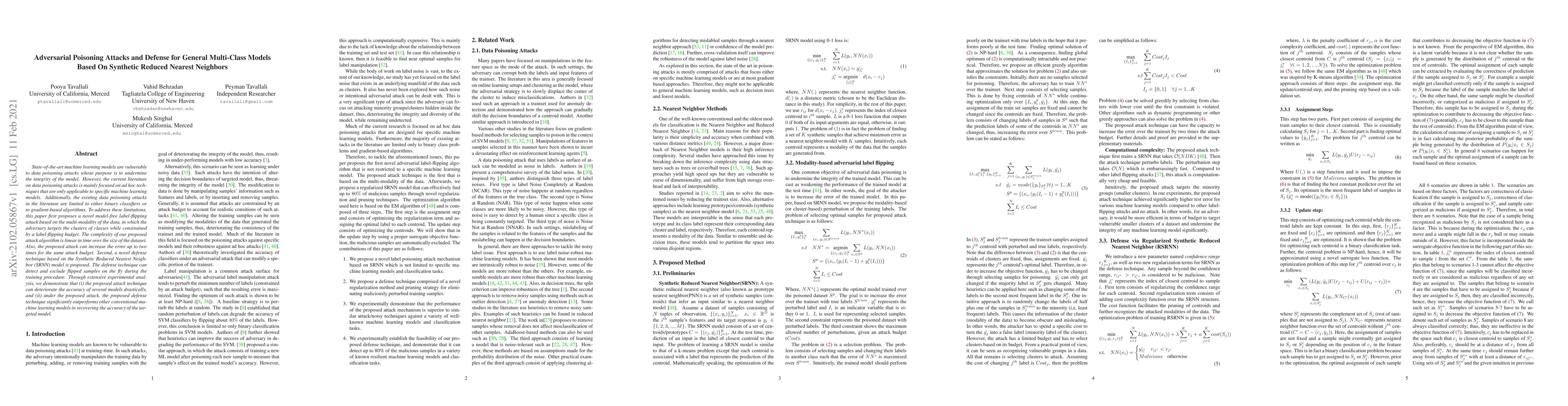 Thumbnail for Adversarial Poisoning Attacks and Defense for General Multi-Class Models
  Based On Synthetic Reduced Nearest Neighbors