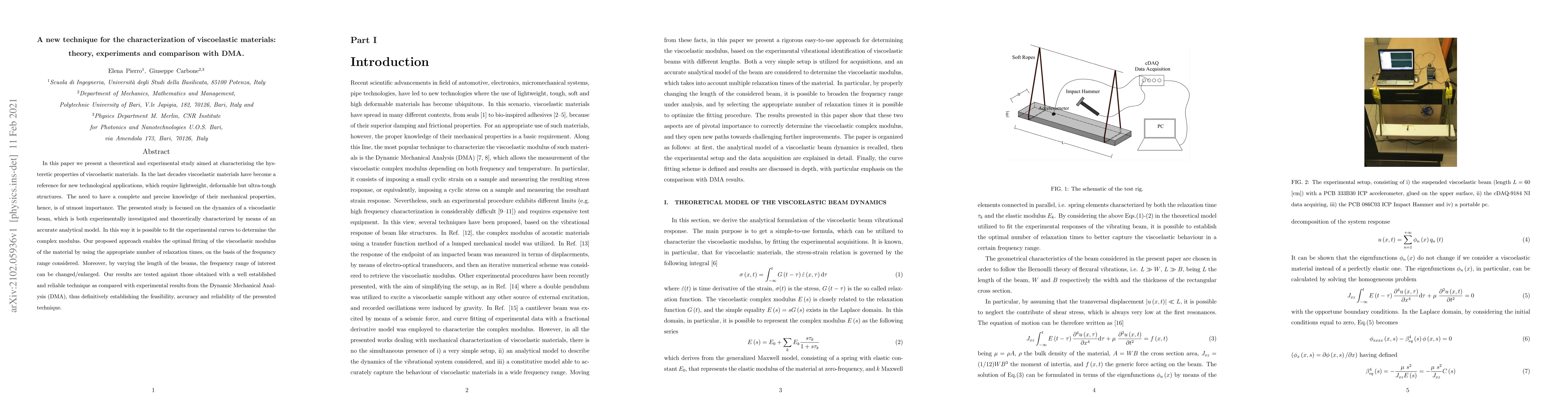 Thumbnail for A new technique for the characterization of viscoelastic materials:
  theory, experiments and comparison with DMA