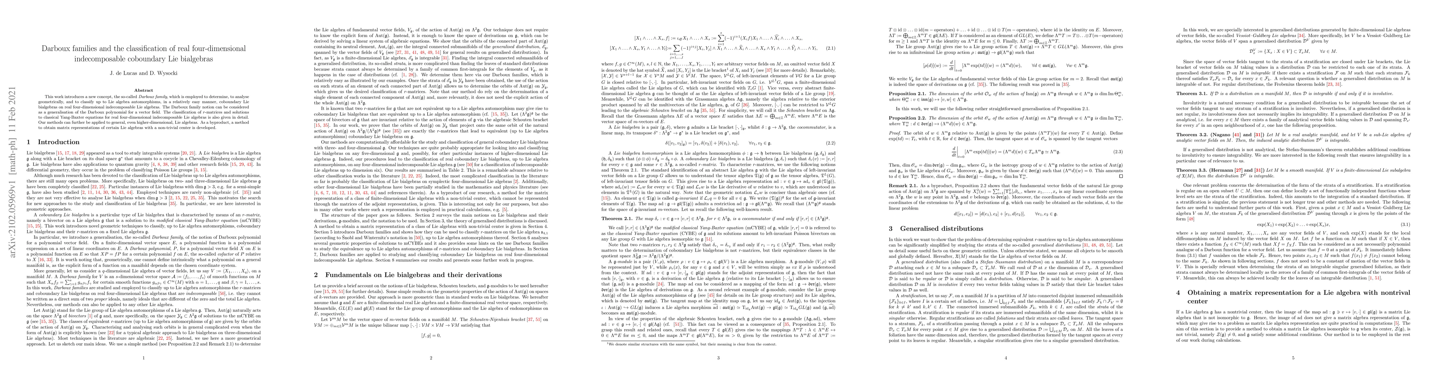 Thumbnail for Darboux families and the classification of real four-dimensional
  indecomposable coboundary Lie bialgebras