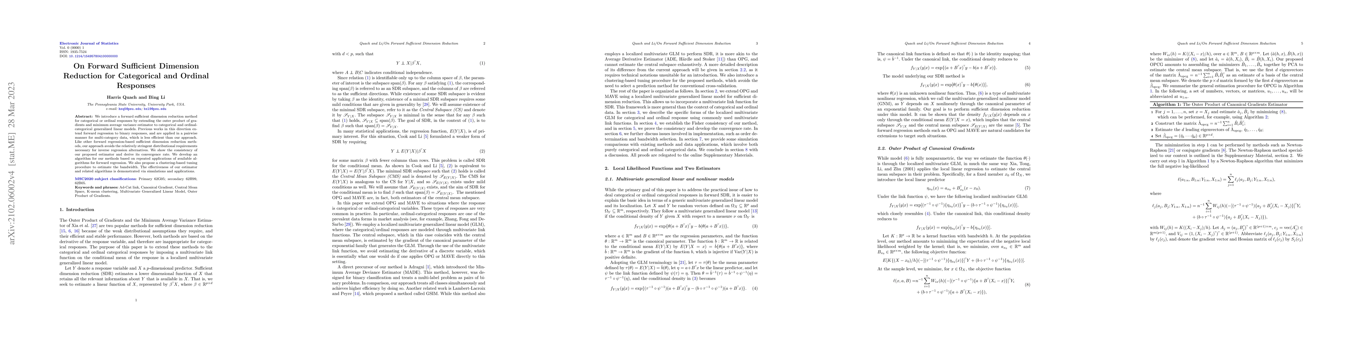 Thumbnail for On Forward Sufficient Dimension Reduction for Categorical and Ordinal
  Responses