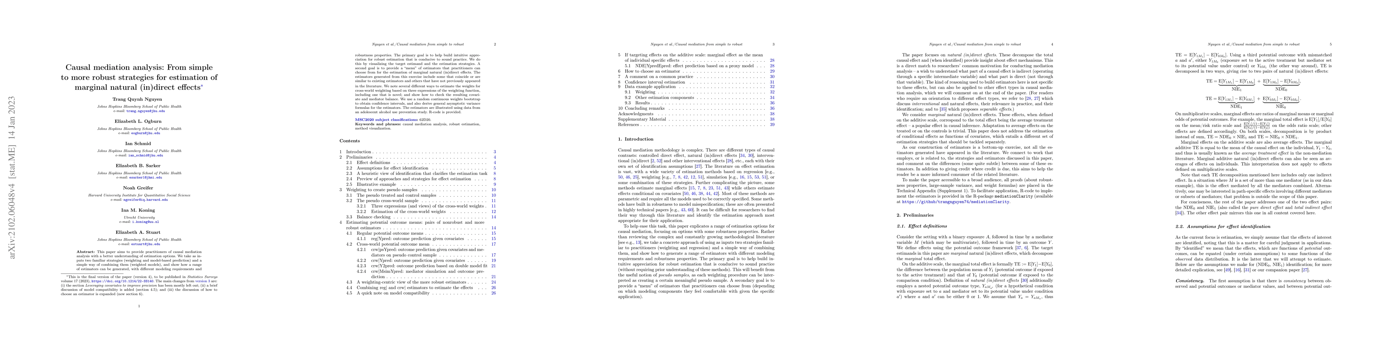 Thumbnail for Causal mediation analysis: From simple to more robust strategies for
  estimation of marginal natural (in)direct effects