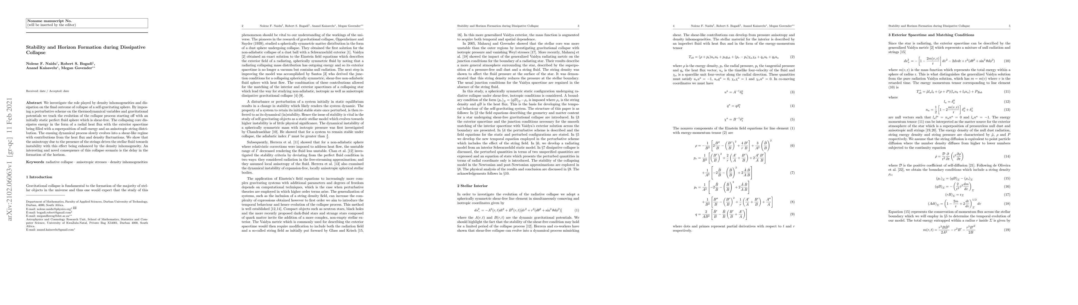 Thumbnail for Stability and Horizon Formation during Dissipative Collapse