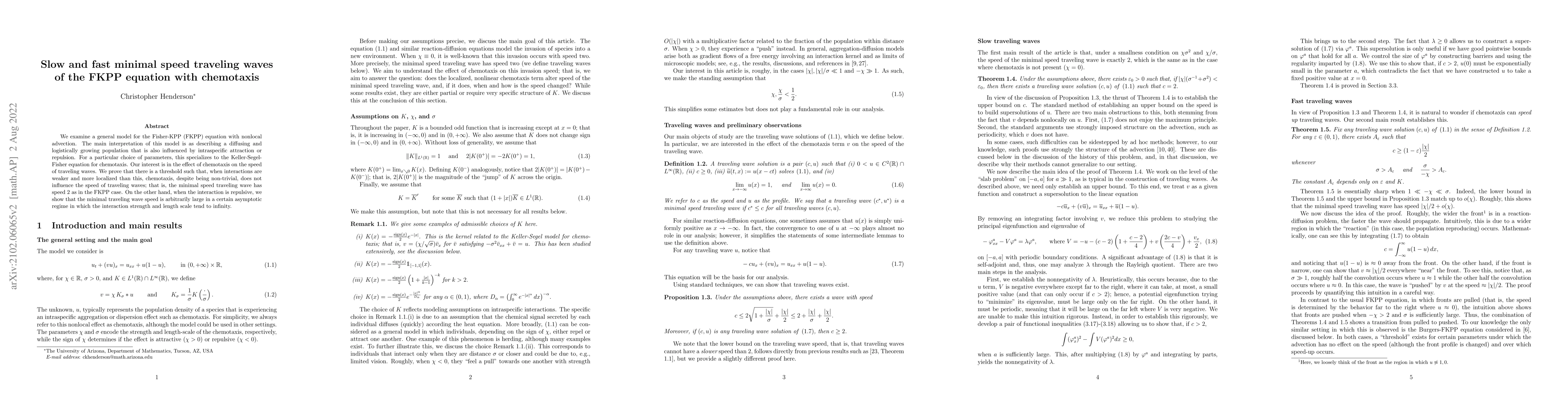 Thumbnail for Slow and fast minimal speed traveling waves of the FKPP equation with
  chemotaxis