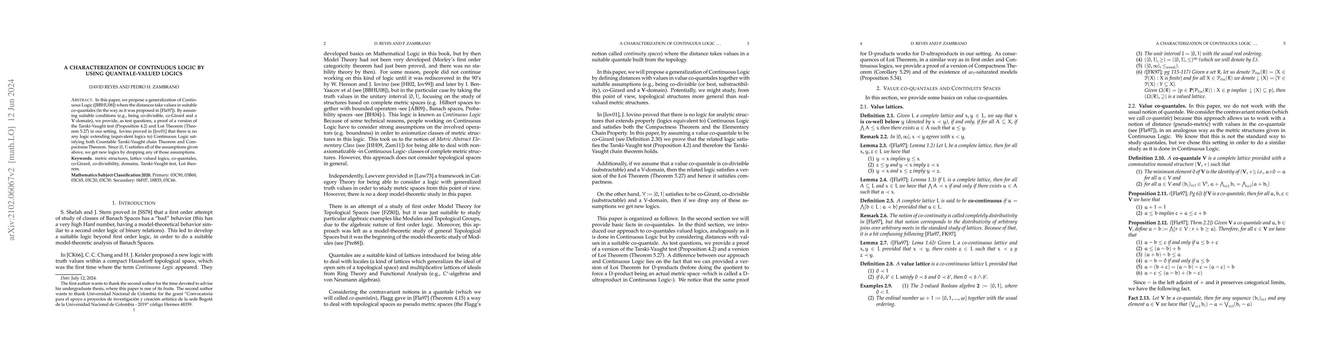 Thumbnail for A characterization of Continuous Logic by using quantale-valued logics