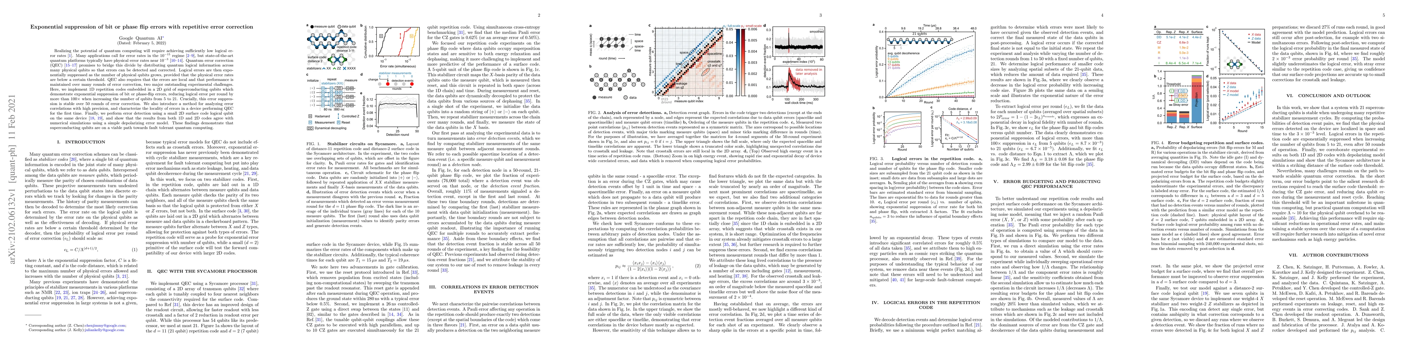 Thumbnail for Exponential suppression of bit or phase flip errors with repetitive
  error correction