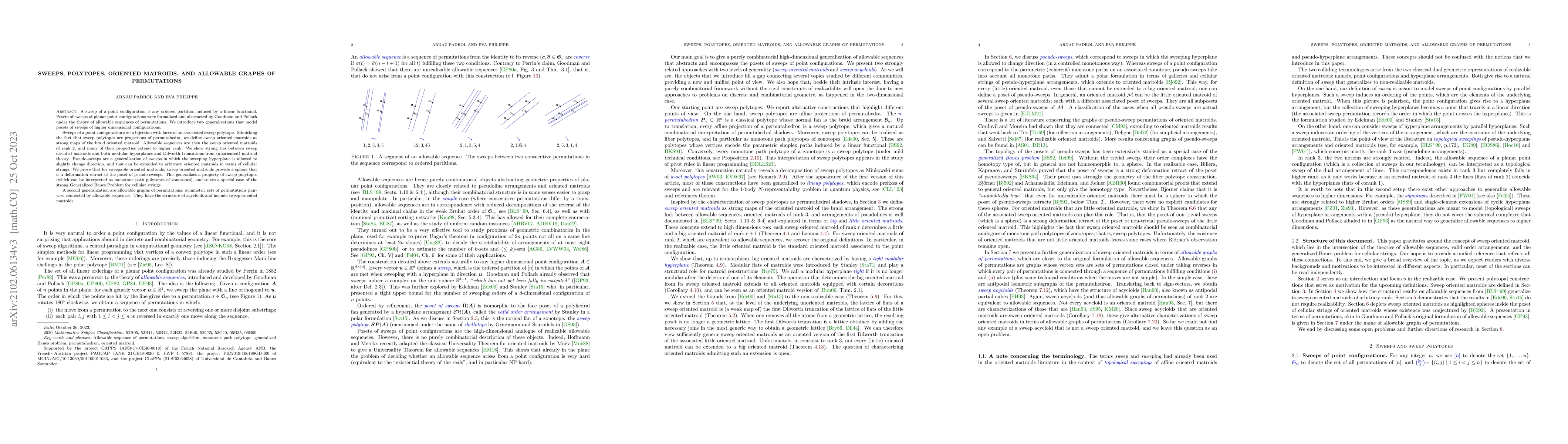 Thumbnail for Sweeps, polytopes, oriented matroids, and allowable graphs of
  permutations