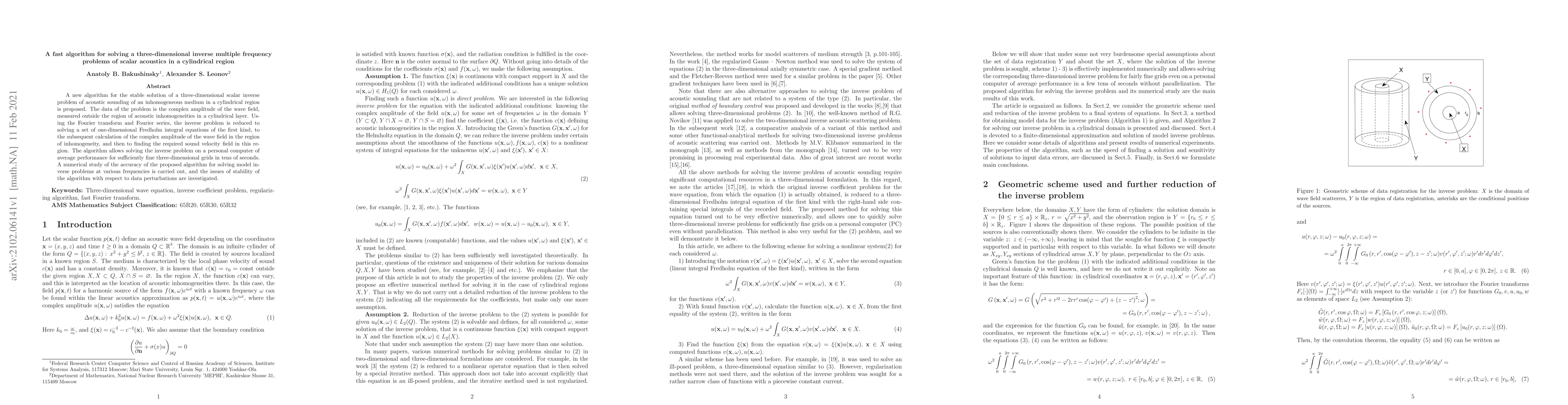 Thumbnail for A fast algorithm for solving a three-dimensional inverse multiple
  frequency problems of scalar acoustics in a cylindrical region