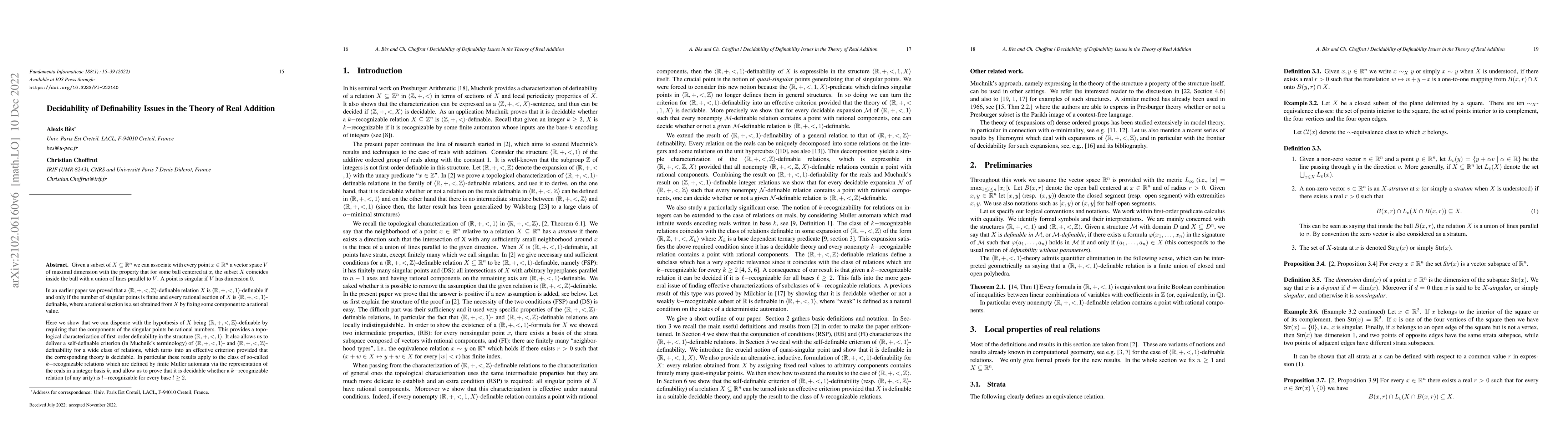 Thumbnail for Decidability of definability issues in the theory of real addition