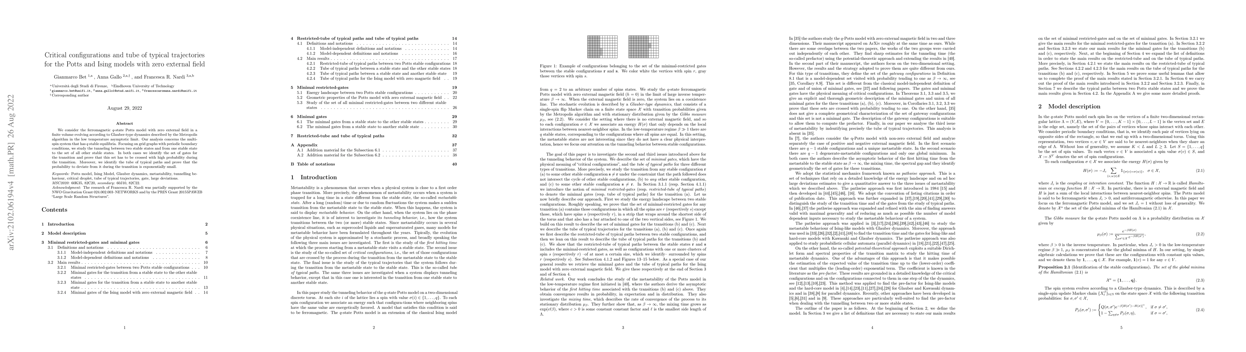 Thumbnail for Critical configurations and tube of typical trajectories for the Potts
  and Ising models with zero external field