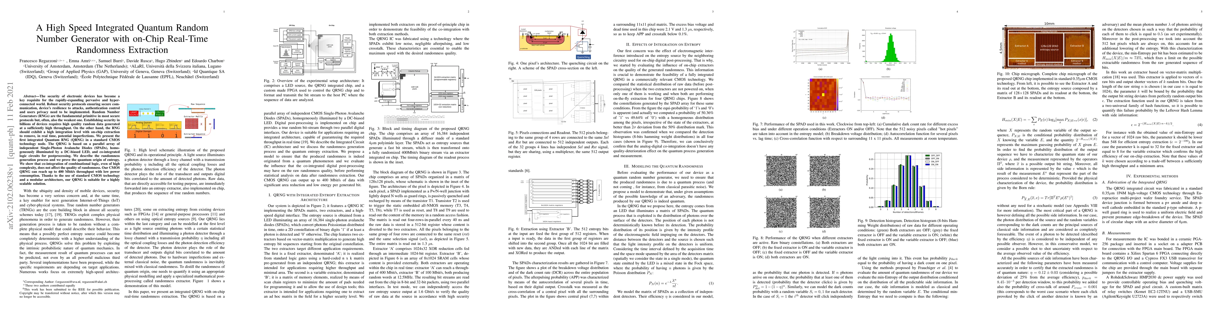 Thumbnail for A High Speed Integrated Quantum Random Number Generator with on-Chip
  Real-Time Randomness Extraction