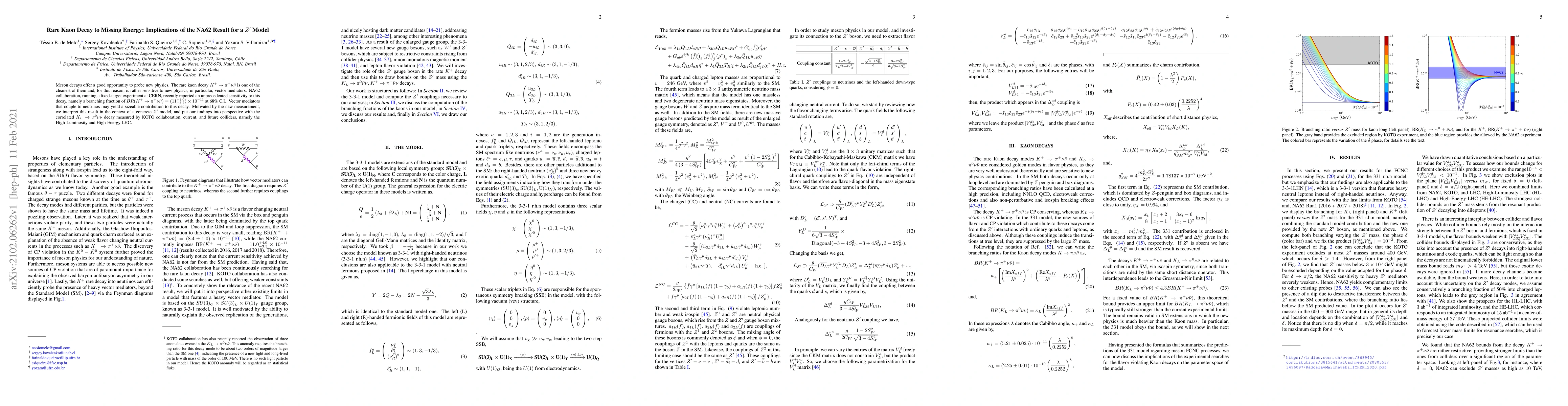 Thumbnail for Rare Kaon Decay to Missing Energy: Implications of the NA62 Result for a
  $Z^\prime$ Model