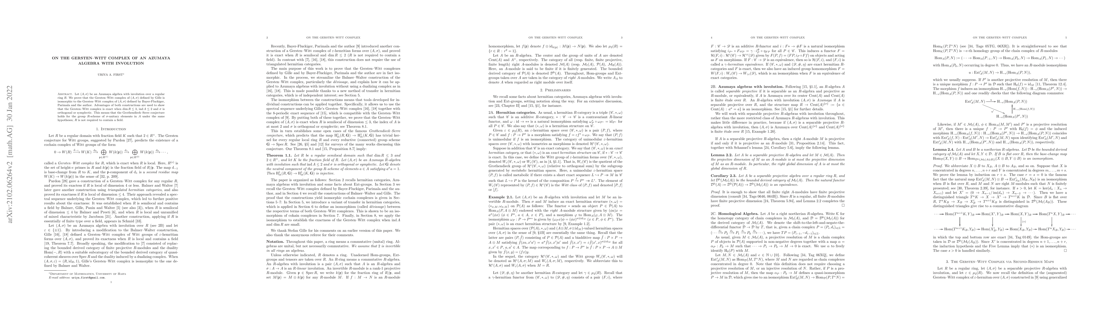 Thumbnail for On The Gersten-Witt Complex of an Azumaya Algebra with Involution