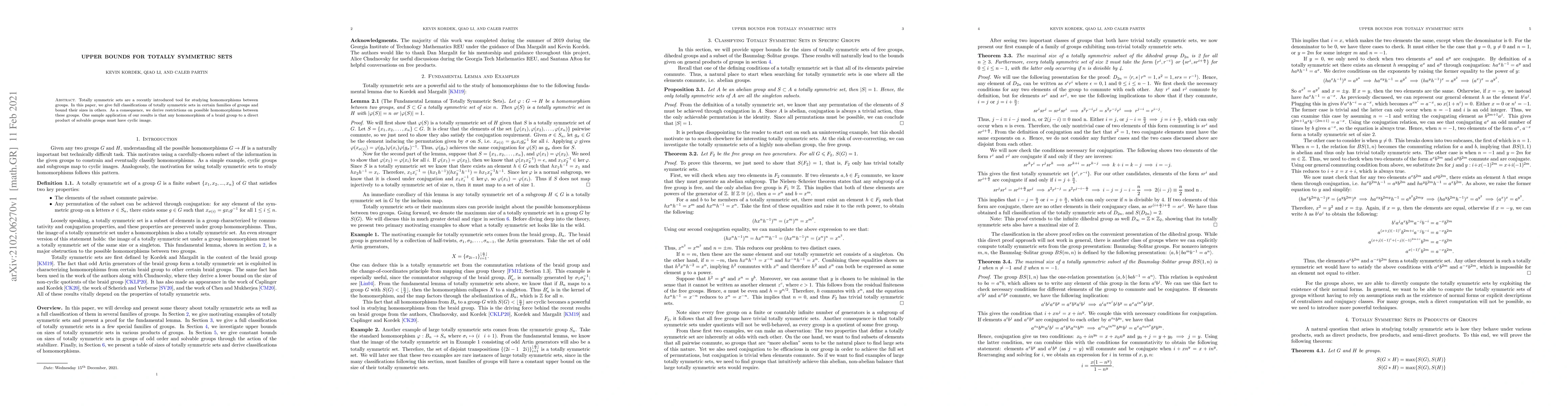 Thumbnail for Upper Bounds for Totally Symmetric Sets