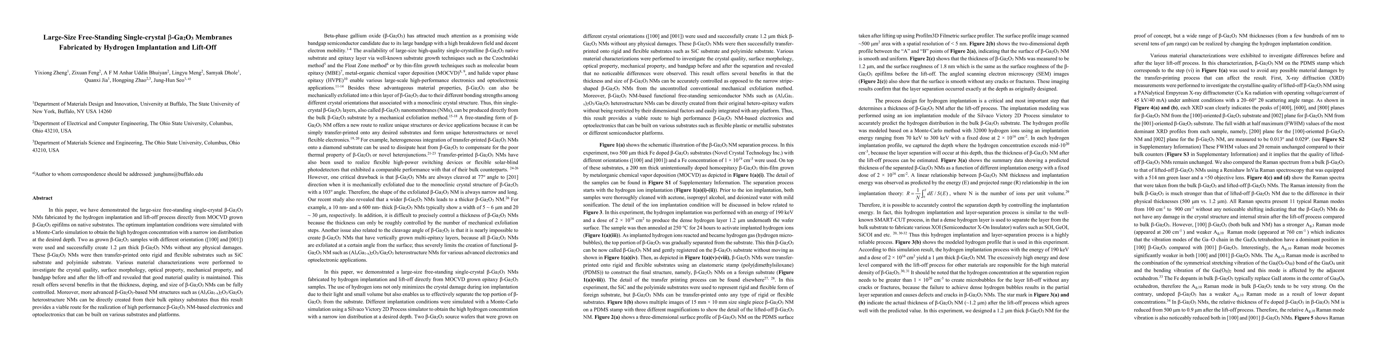 Thumbnail for Large-Size Free-Standing Single-crystal b-Ga2O3 Membranes Fabricated by
  Hydrogen Implantation and Lift-Off