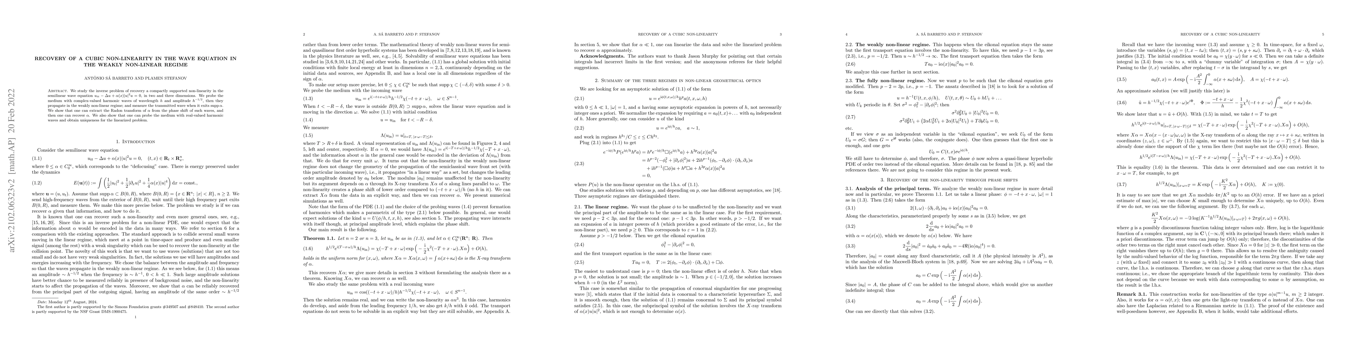 Thumbnail for Recovery of a cubic non-linearity in the wave equation in the weakly
  non-linear regime
