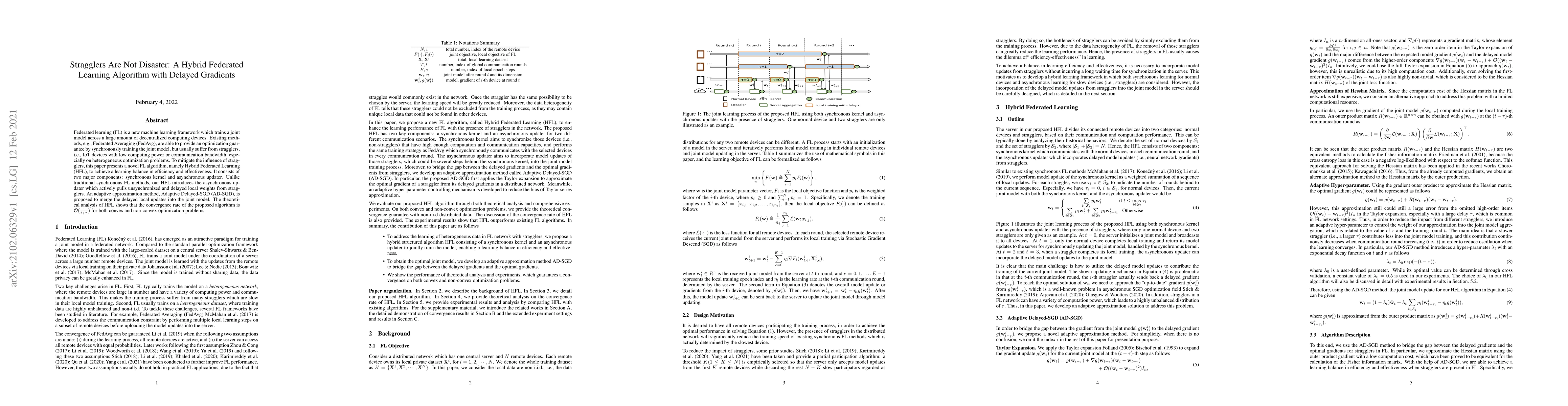 Thumbnail for Stragglers Are Not Disaster: A Hybrid Federated Learning Algorithm with
  Delayed Gradients