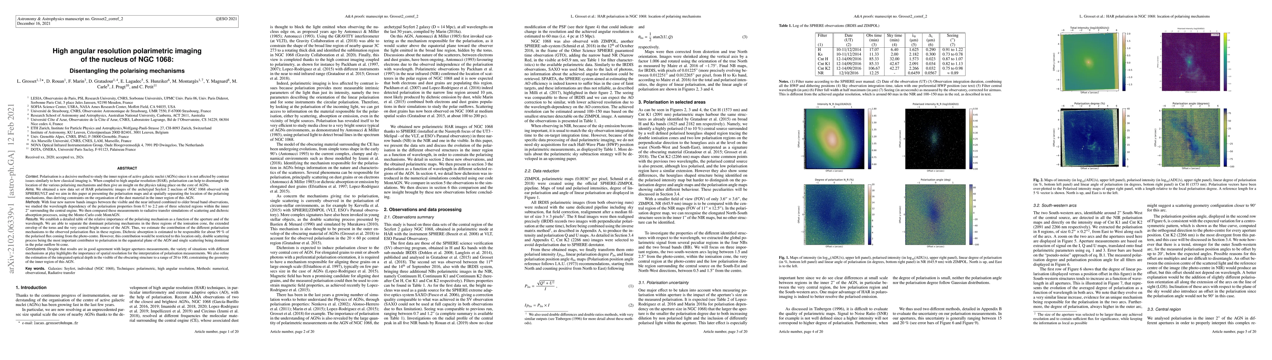 Thumbnail for High angular resolution polarimetric imaging of the nucleus of NGC 1068:
  Disentangling the polarising mechanisms
