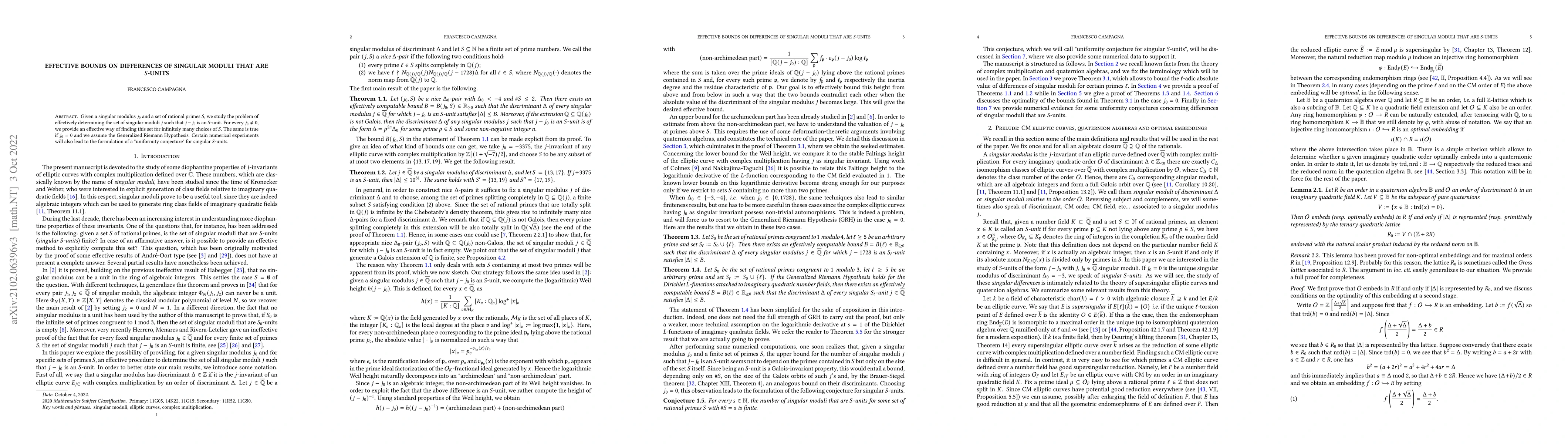 Thumbnail for Effective bounds on differences of singular moduli that are S-units