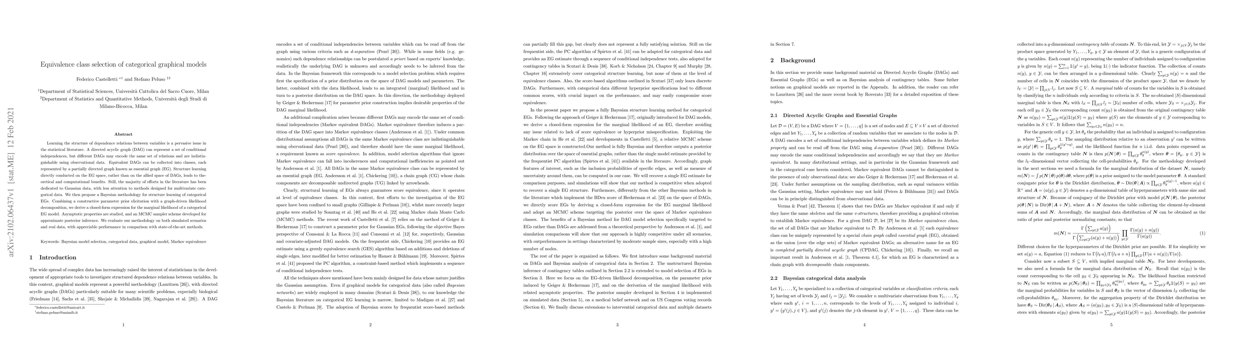 Thumbnail for Equivalence class selection of categorical graphical models