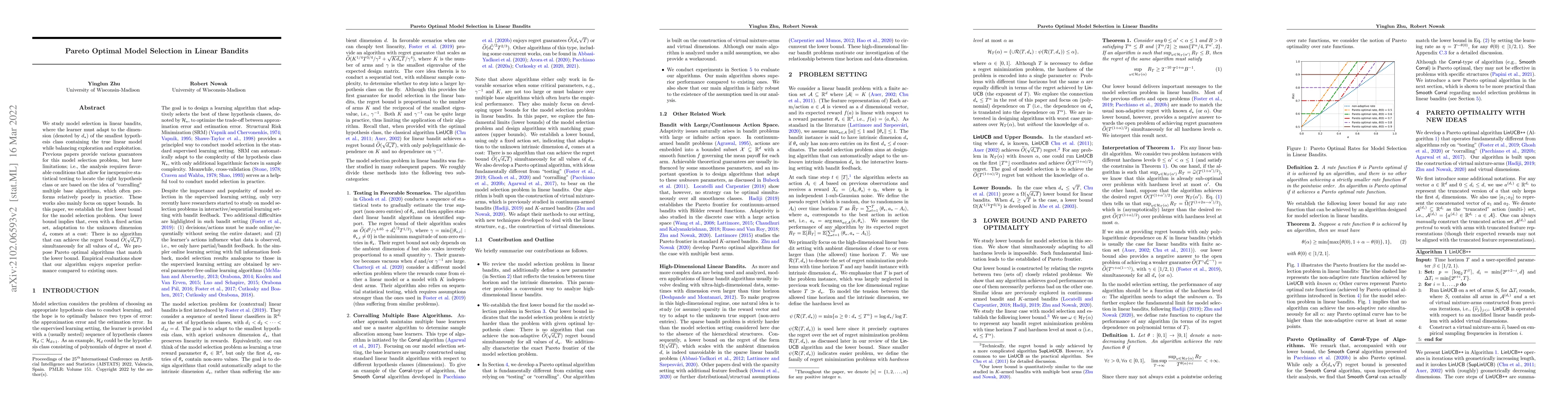 Thumbnail for Pareto Optimal Model Selection in Linear Bandits