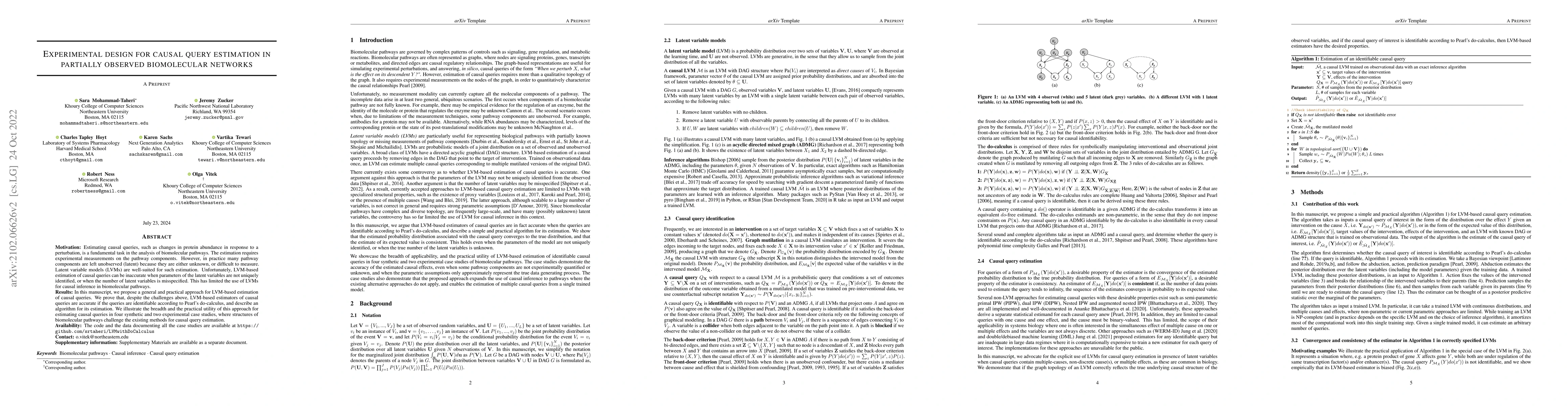 Thumbnail for Do-calculus enables estimation of causal effects in partially observed
  biomolecular pathways