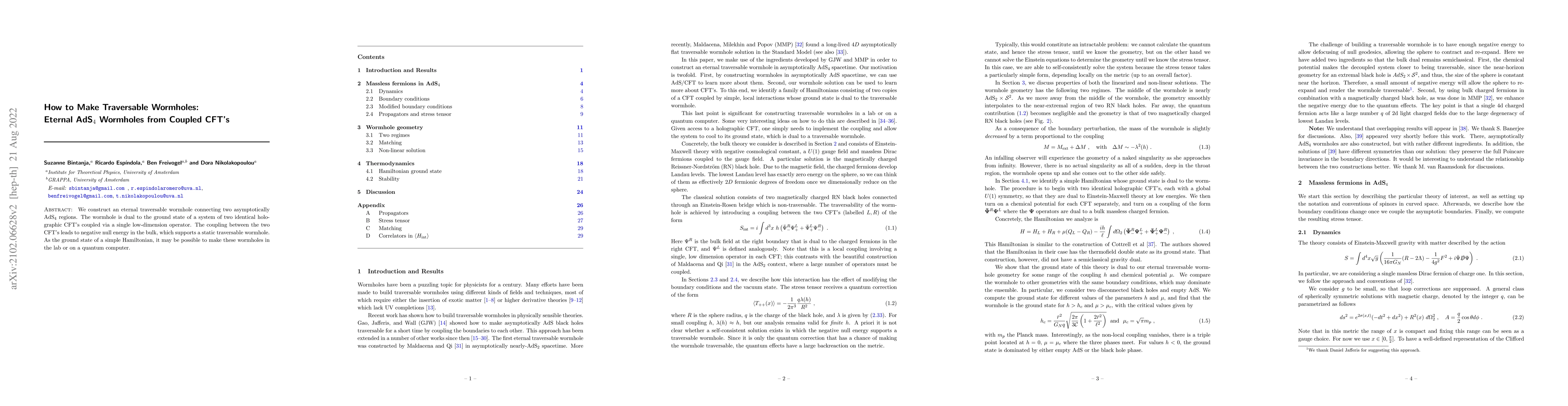 Thumbnail for How to Make Traversable Wormholes: Eternal AdS$_4$ Wormholes from
  Coupled CFT's