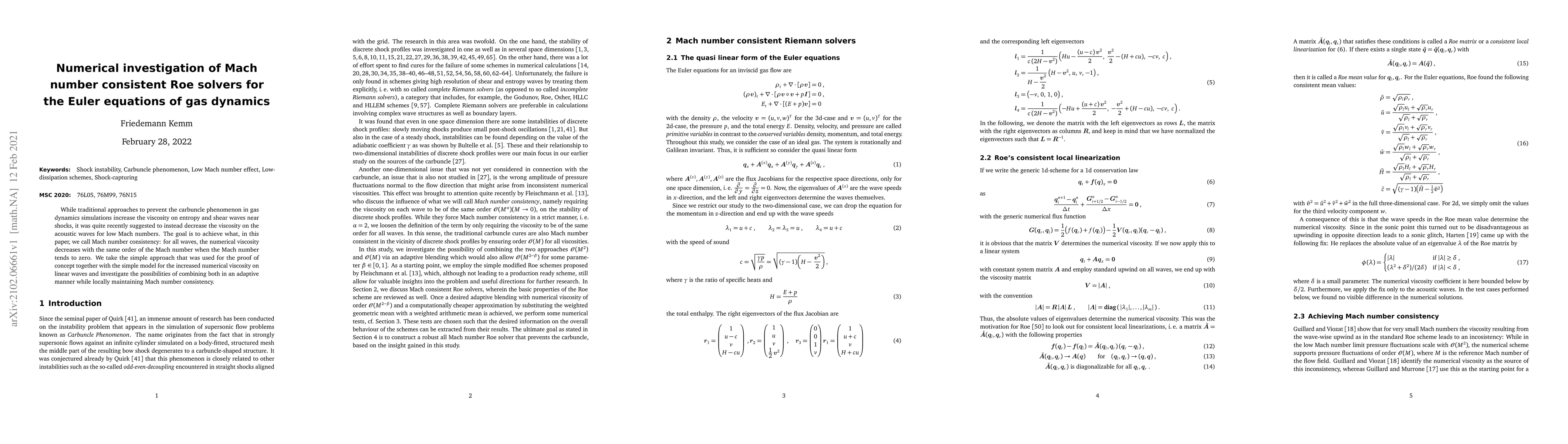 Thumbnail for Numerical investigation of Mach number consistent Roe solvers for the
  Euler equations of gas dynamics
