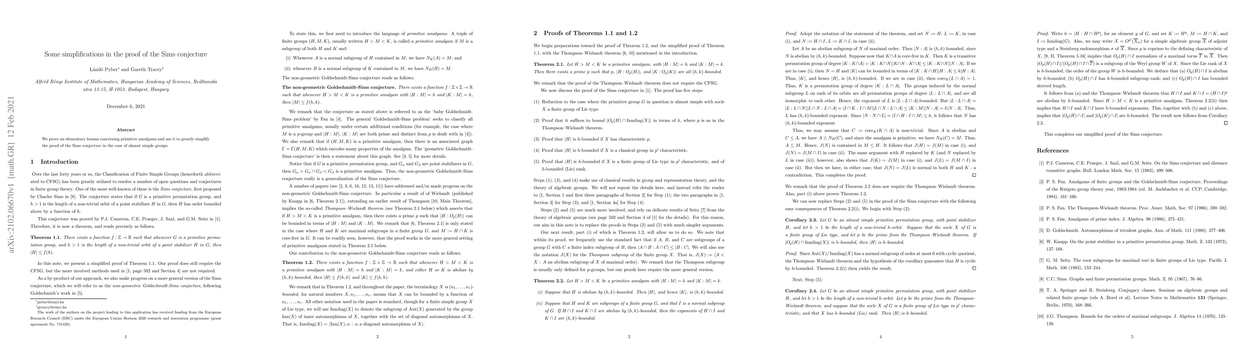 Thumbnail for Some simplifications in the proof of the Sims conjecture
