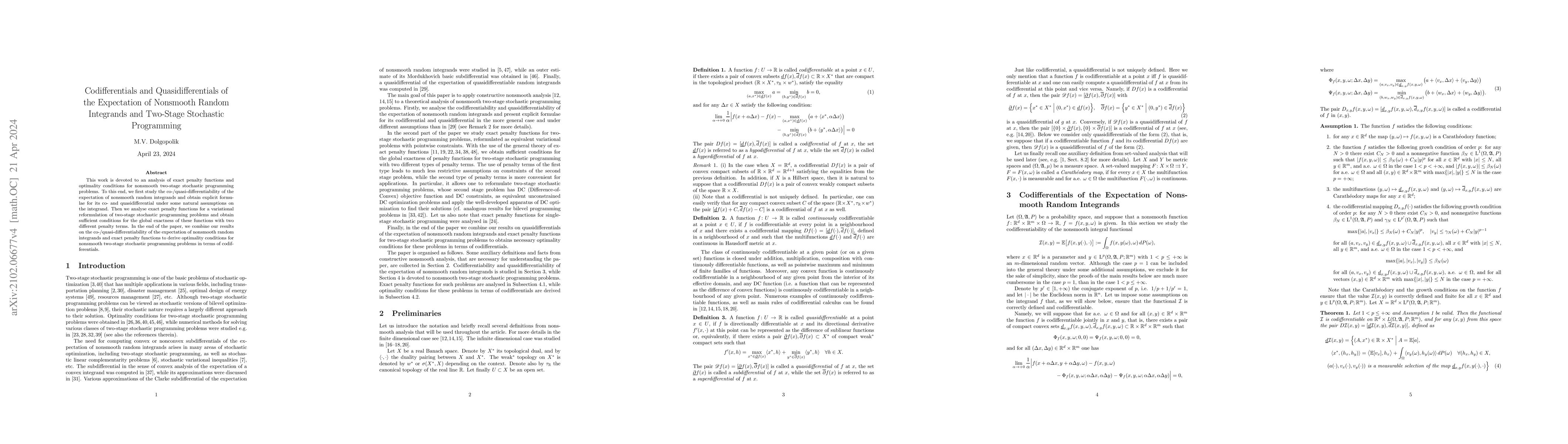 Thumbnail for Codifferentials and Quasidifferentials of the Expectation of Nonsmooth
  Random Integrands and Two-Stage Stochastic Programming