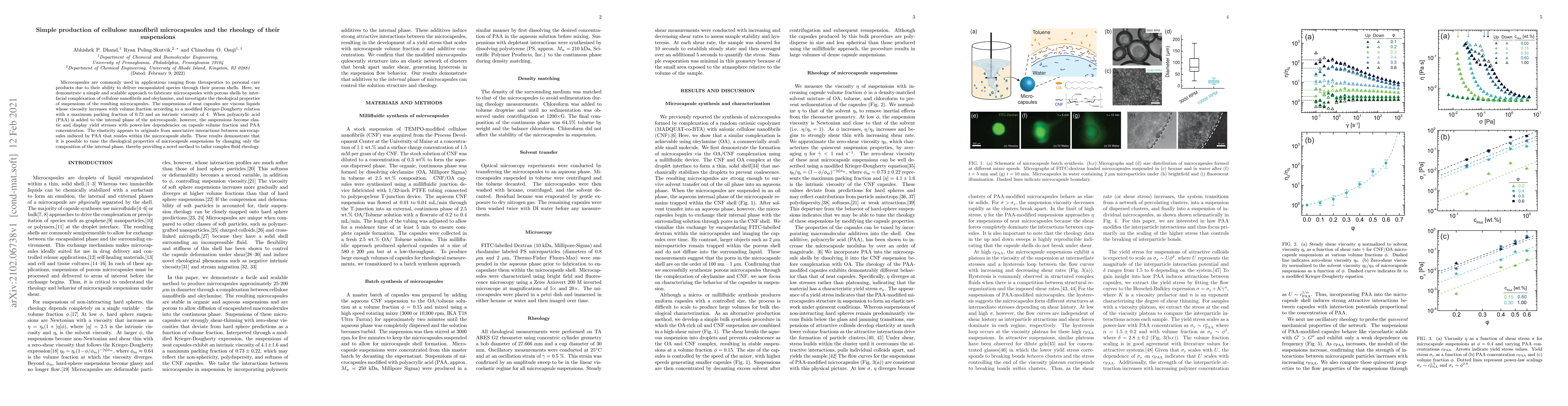 Thumbnail for Simple production of cellulose nanofibril microcapsules and the rheology
  of their suspensions