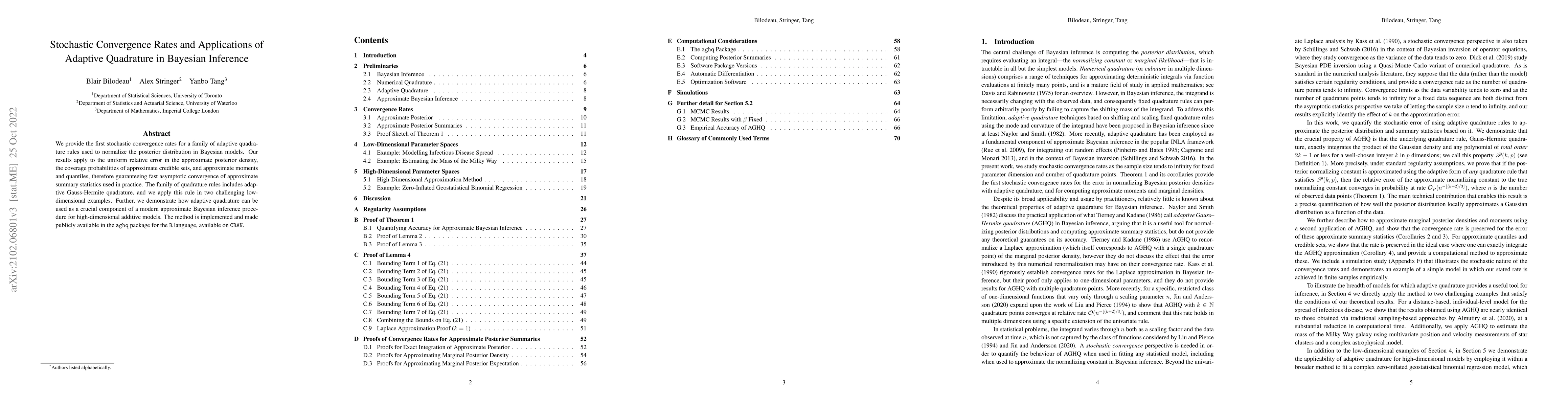 Thumbnail for Stochastic Convergence Rates and Applications of Adaptive Quadrature in
  Bayesian Inference