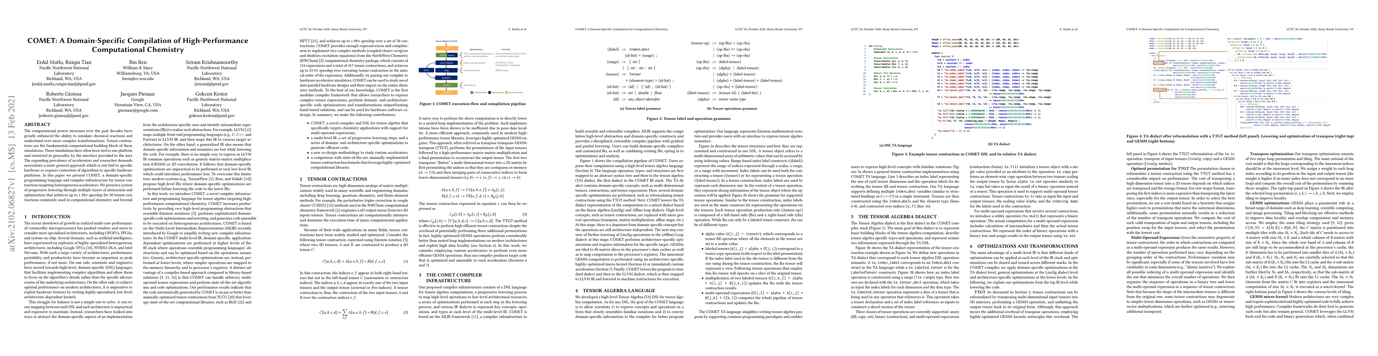 Thumbnail for COMET: A Domain-Specific Compilation of High-Performance Computational
  Chemistry