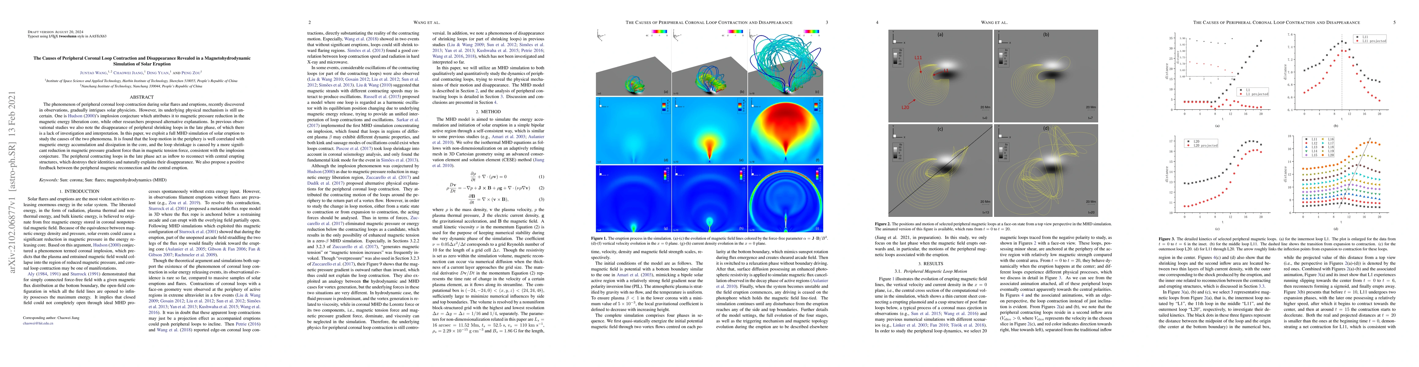 Thumbnail for The Causes of Peripheral Coronal Loop Contraction and Disappearance
  Revealed in a Magnetohydrodynamic Simulation of Solar Eruption