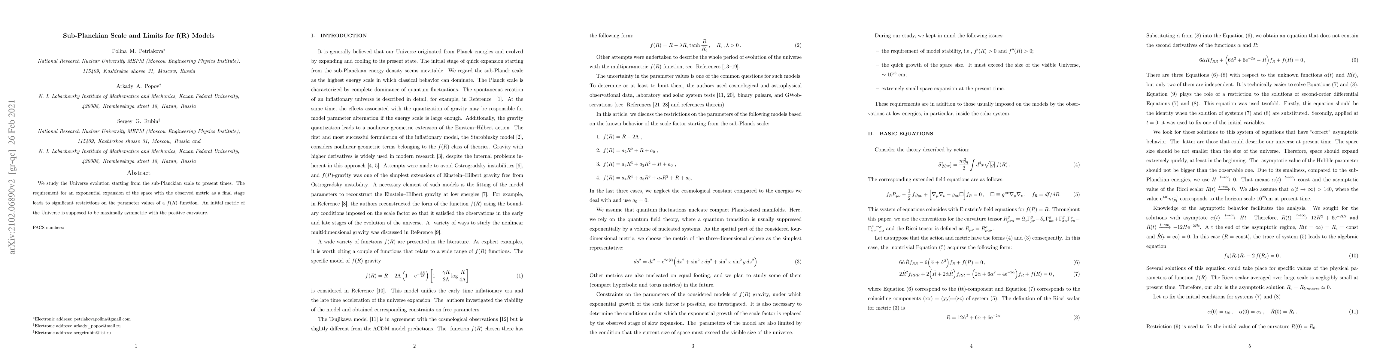 Thumbnail for Sub-Planckian scale and limits for $f(R)$ models