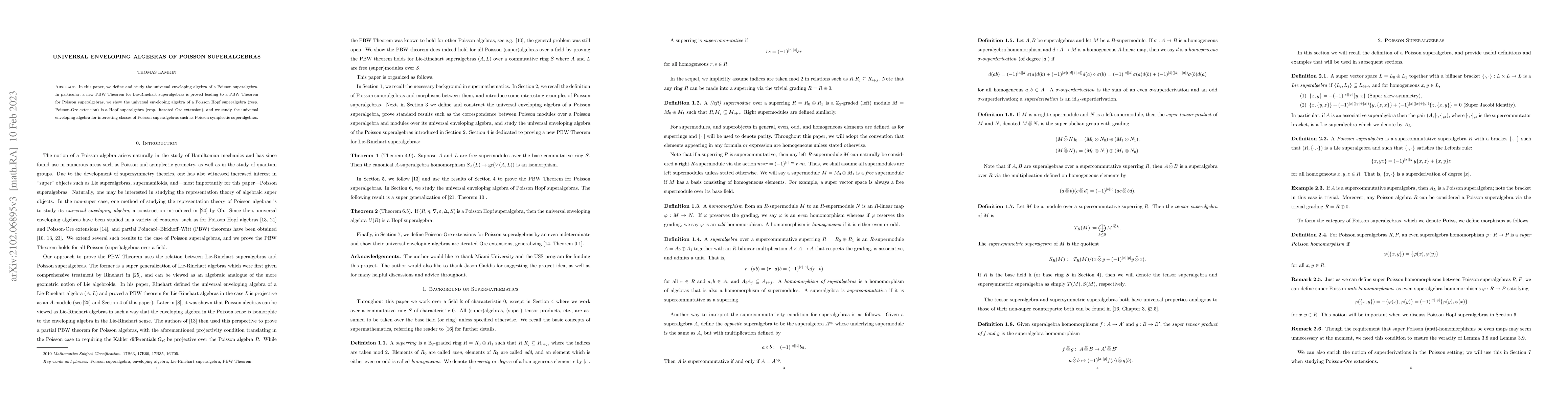 Thumbnail for Universal Enveloping Algebras of Poisson Superalgebras
